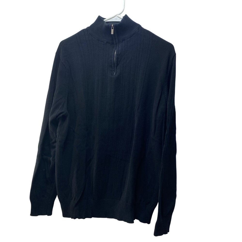 Dockers Mens Black Slim Fit Quarter Zip Pullover Sweater L Cotton Winter